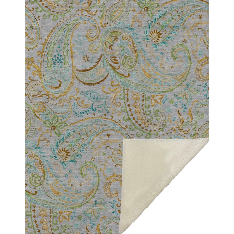 Premium Machine Washable Paisley Sherpa Throw Blanket