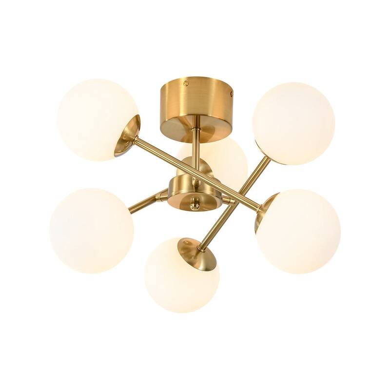 6-Light Milky White Glass Globe Sputnik Bubble Semi Flush Mount