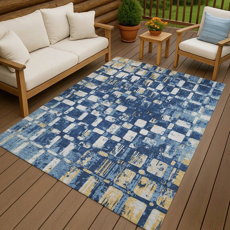 Machine Washable Indoor/ Outdoor Casual Foxfield Chantille Rug - Navy - 9' x 12'