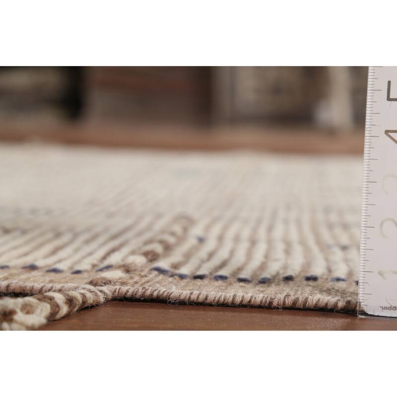 Beige Moroccan Striped Rug Hand-Knotted Wool Carpet - 5'8"x 9'11"