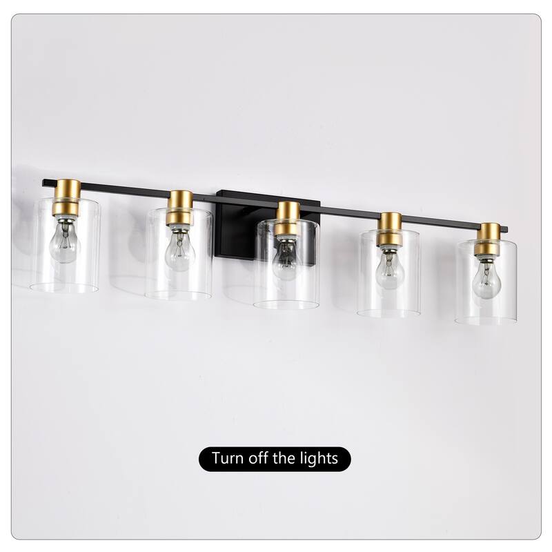 5-Light Matte Black Modern Vanity Lights with Glass Shade, Vintage Light Fixture Bathroom for Kitchen Dining Room