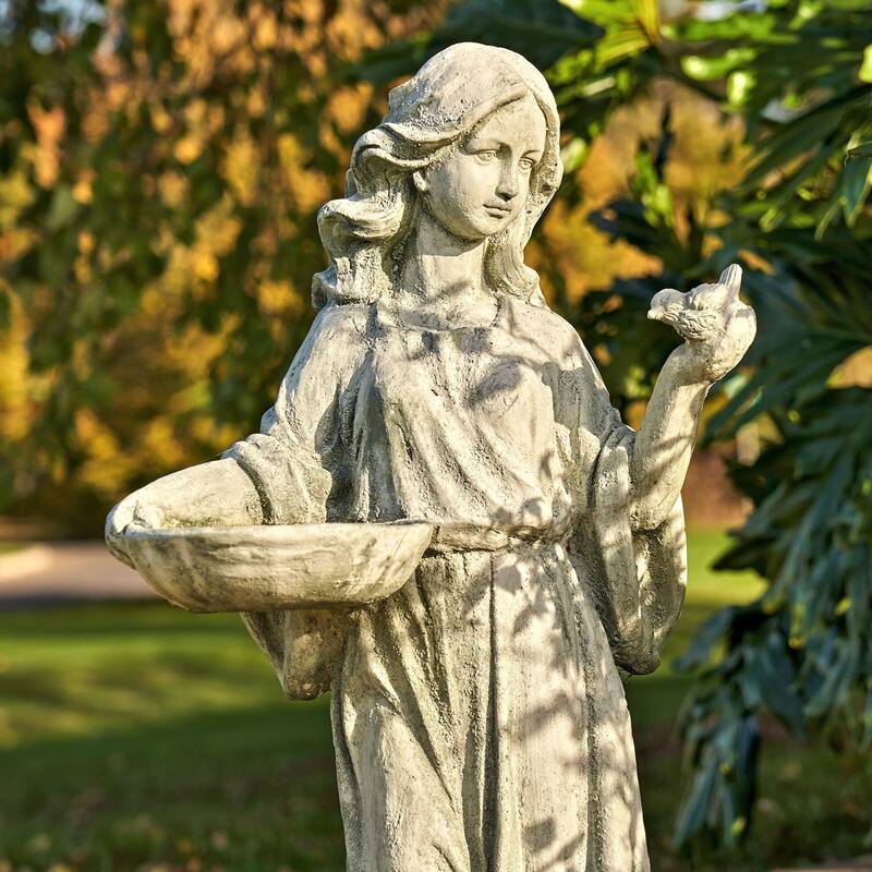 38" Standing Girl with Bird Statue
