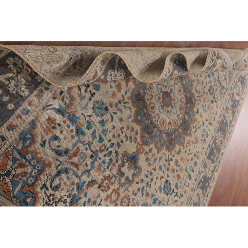 Ivory Floral Tabriz Persian Vintage Rug Handmade Wool Carpet - 6'4"x 9'6"