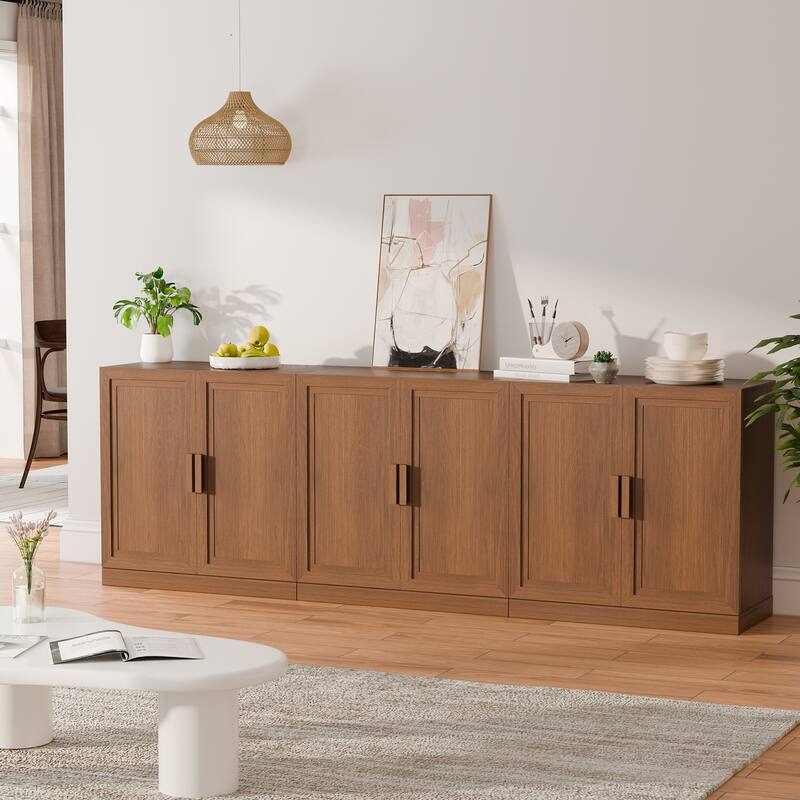 3-Set Wooden Door Sideboard Buffet Storage Cabinets with Adjustable Shelves - 93"Lx31"H - Walnut