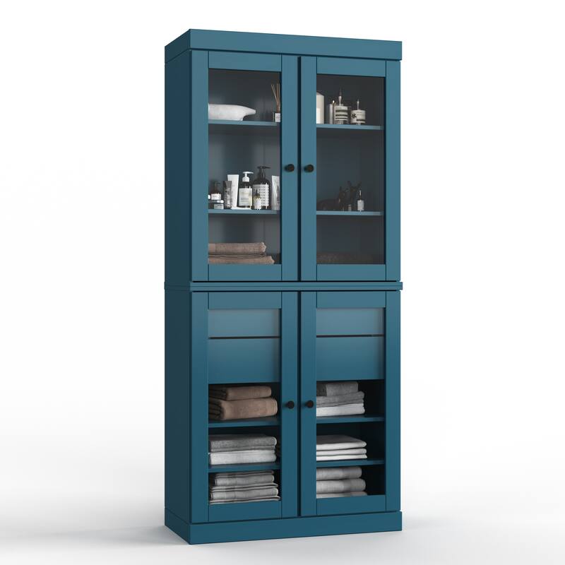 Palace Imports 100% Solid Wood 32" Bathroom Cabinet with Clear Glass Doors, 2-Drawers and Adjustable Shelves