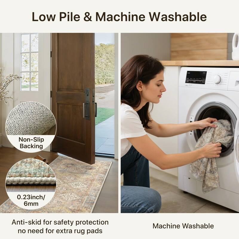 Mcow Vintage Wood-Tone Low-Pile Washable Non-Slip Area Rug