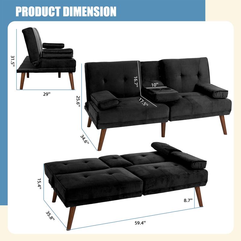 Futzca 60" Small Loveseat, 3 in 1 Cute Convertible Sofa Bed
