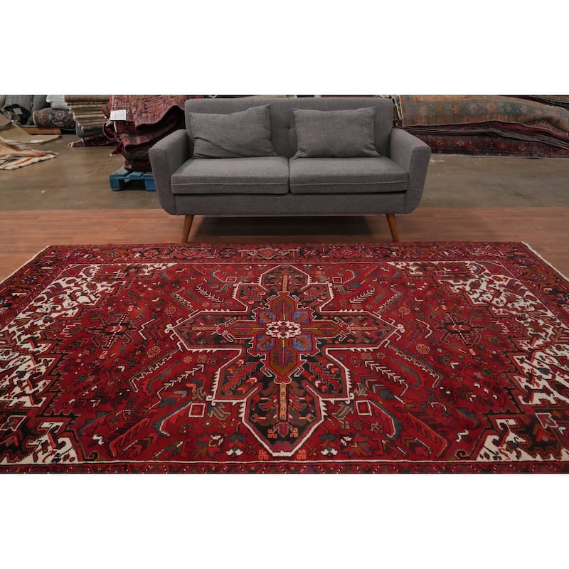 Hand Knotted Oriental 100% Wool Carpet Traditional Medallion Red Heriz Area Rug - 9' 11'' X 7' 0''