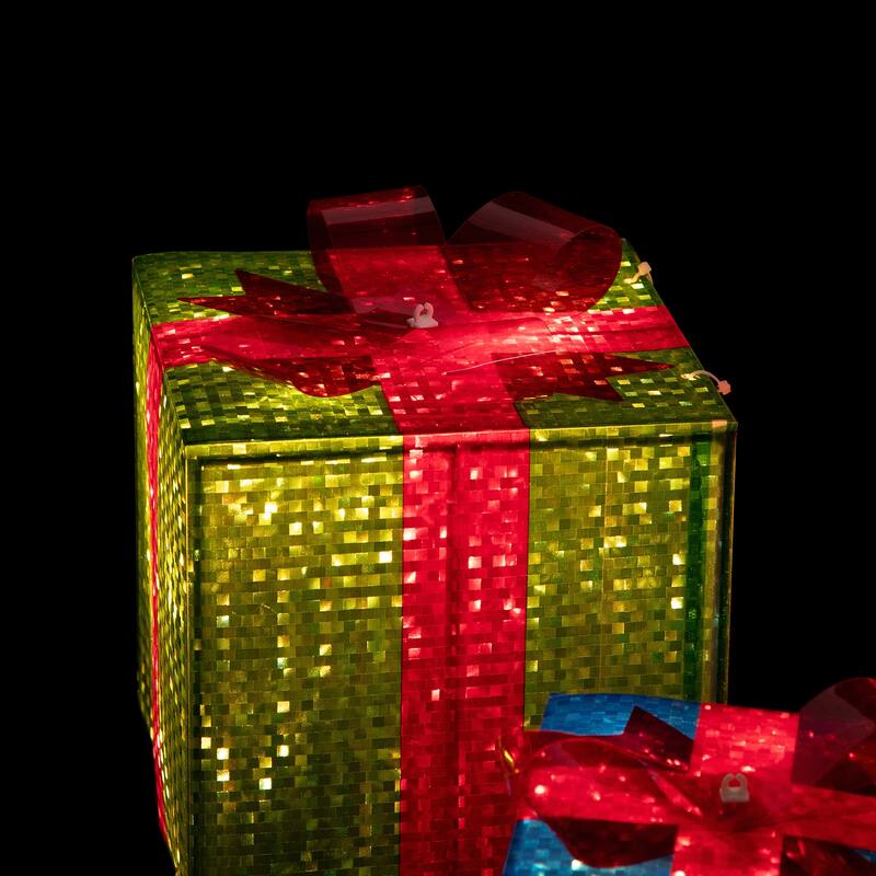 Set of 3 Red Green Lighted Gift Box Outdoor Patio Christmas Decor 10"