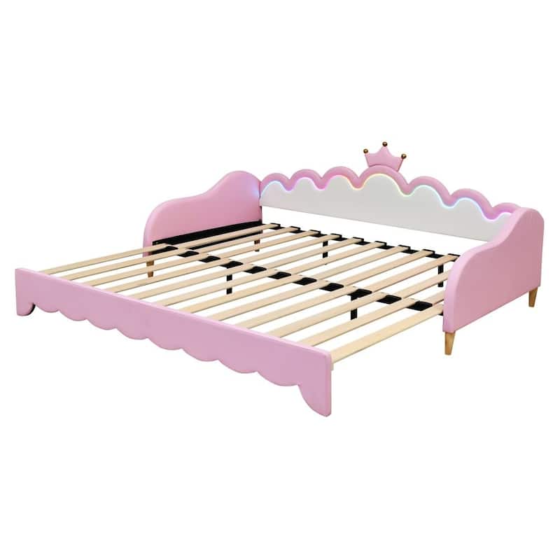 Twin Extending Daybed with LED Lights, Modern Upholstered Princess Daybed