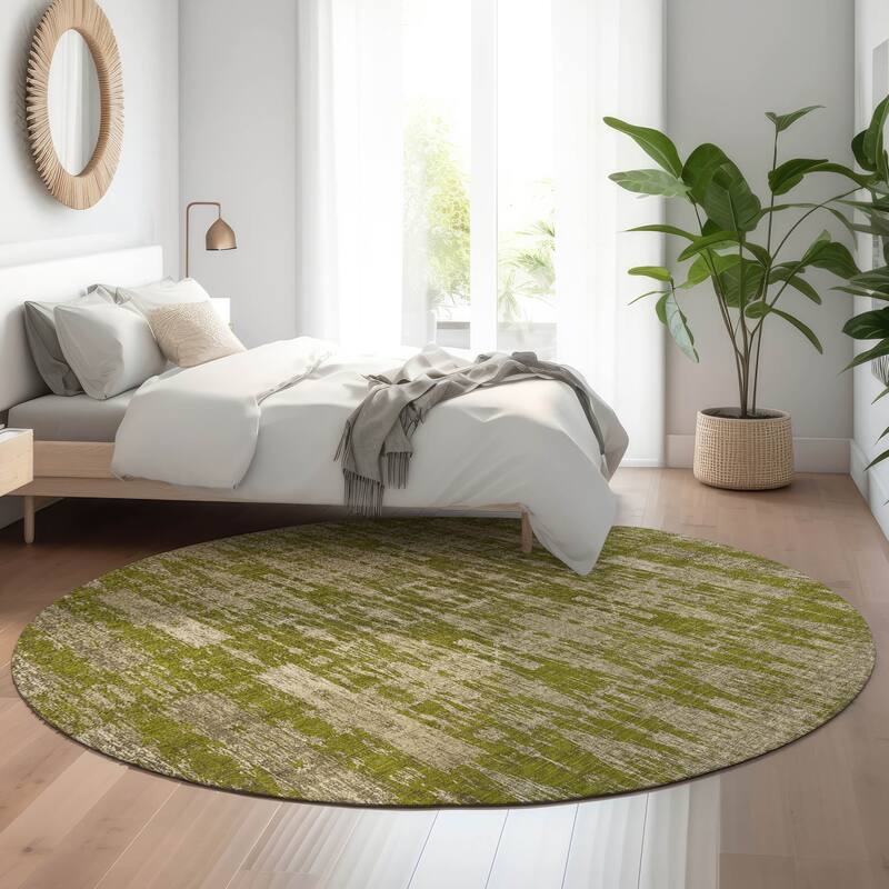 Premium Washable Super Soft Distressed Ombre Mayfield Rug - Olive - 8' x 8' - Round