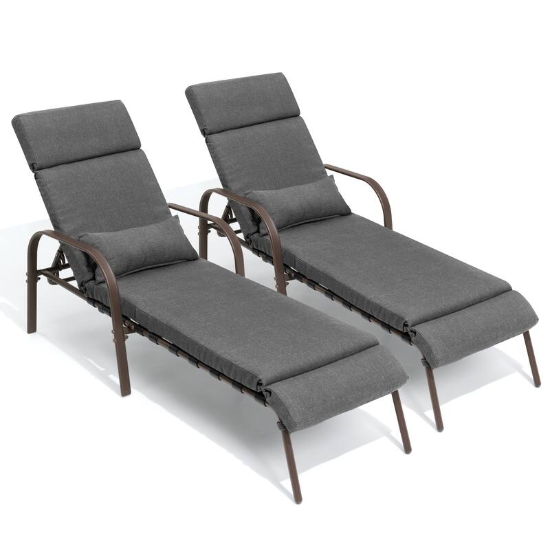 VredHom Outdoor Adjustable Chaise Lounge Chair with Cushion and Pillow - N/A - DarkGrey-2PC