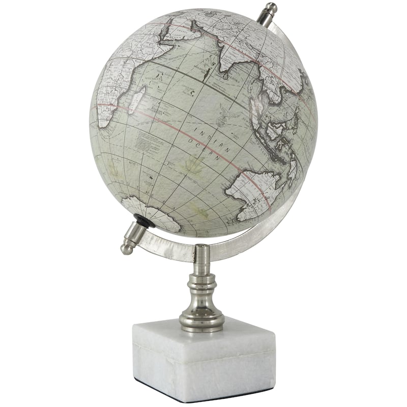 Marble World Map Globe with Marble Base - White - Roche River Decor