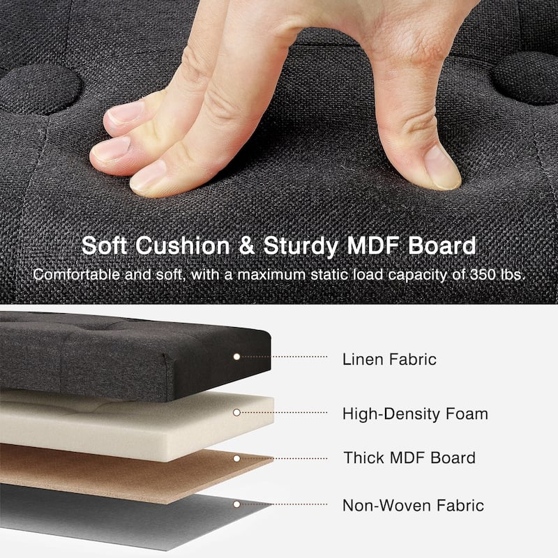 Javlergo Set of 1 or 2 Linen Ottoman Foot Rest with Wooden Legs Tufted Rectangle Upholstered Footstool for Couch Living Room