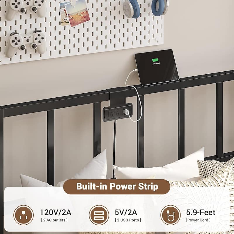 Daybed with 2 Drawers Platform Bed Frame LED Light Charging Station