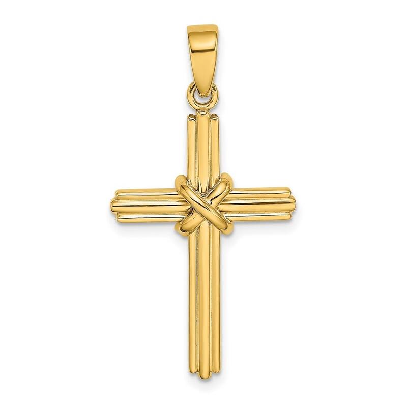 Curata 14k Two-tone Gold Polished Ribbed Cross With X Center Necklace 18mm x 34mm