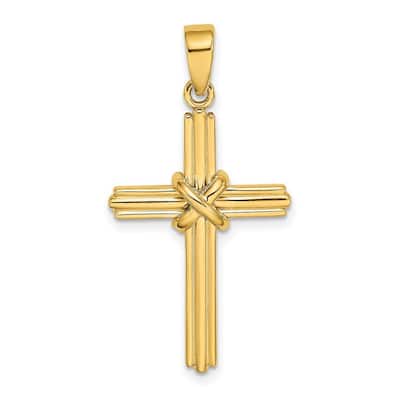 Curata 14k Two-tone Gold Polished Ribbed Cross With X Center Necklace 18mm x 34mm