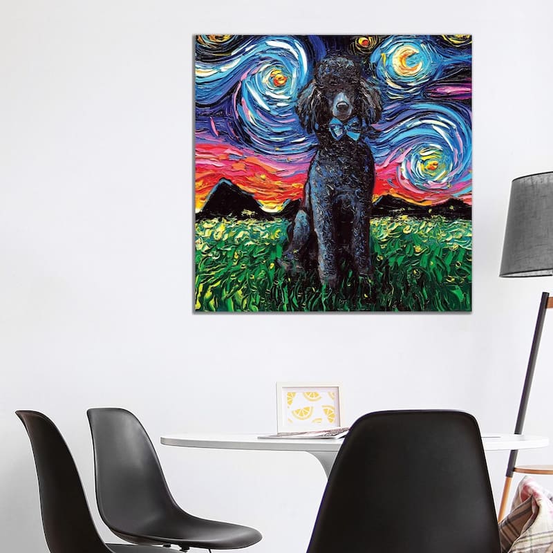 iCanvas 'Black Poodle Night' by Aja Trier Canvas Wall Print - 37x37x1.5