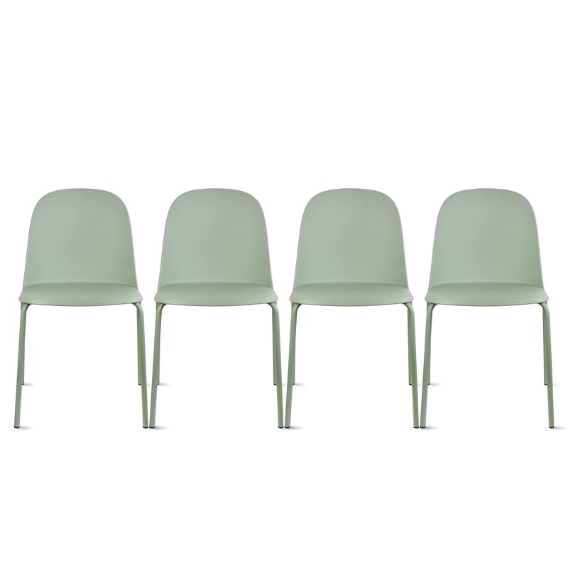 Set of 4 Modern Dining Side Chairs, Armless Molded Plastic Shell Seat with Metal Legs, Stackable Contemporary Chairs