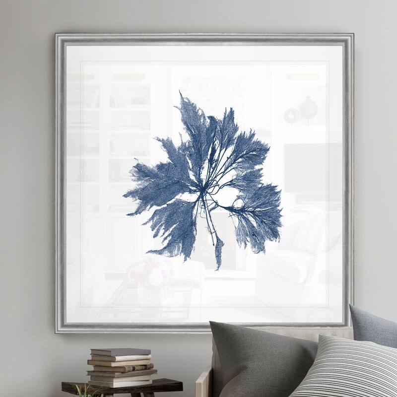 Navy Seaweed I -Black Framed Print