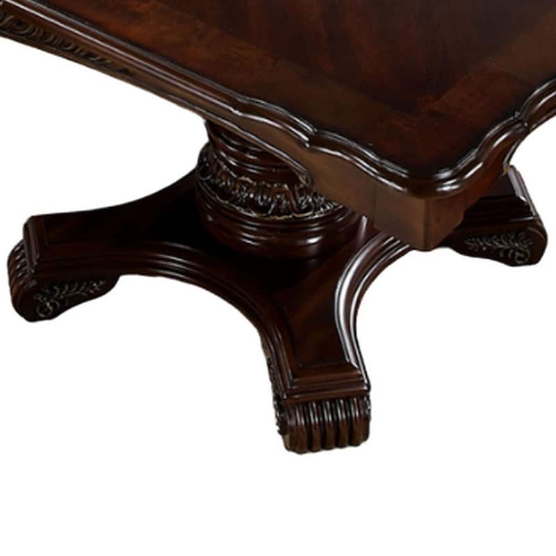 Zenie Dining Table, Extension Leaf, 77-95 Inch, Cherry Brown Solid Wood
