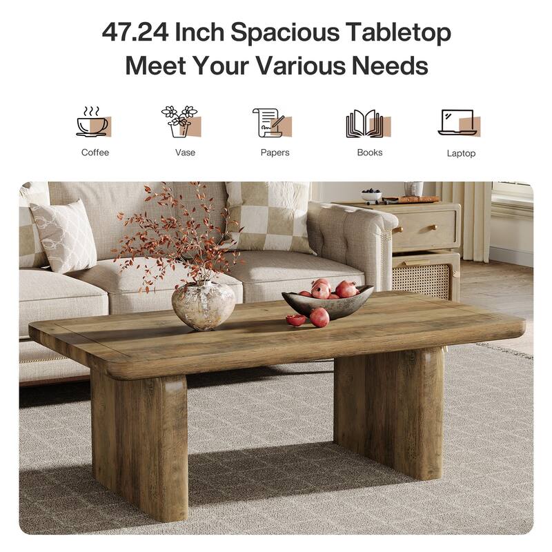 Rectangle Coffee Table, 47-Inch Farmhouse Tea Table with Thickened Tabletop