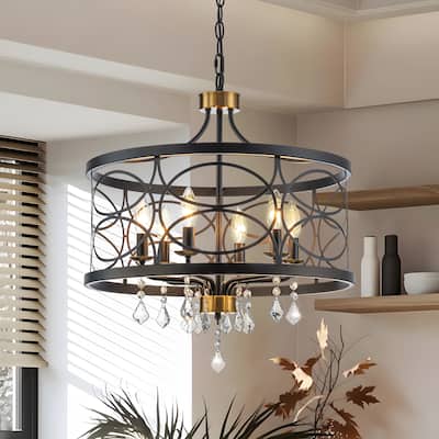 Starsky 6-Light Modern Lantern Drum Chandelier with Crystal Drop - Black