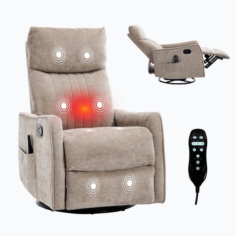 Swivel Recliner Chair with Heat & Massage, Heavy Duty Manual Recliner Chair, Glider Rocker Chair with Side Pocket