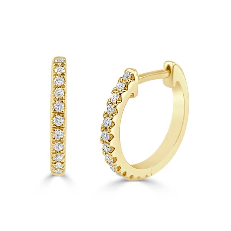 Joelle Collection Diamond Huggie Earring - 14K Gold Earrings 1/10 CTTW U-Shaped Hoops With Certified Diamonds - Yellow