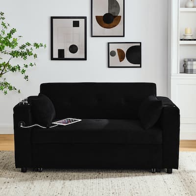 2-Seat Sleeper Sofa Bed with USB Power Outlet, Side Pockets and Lumbar Pillow
