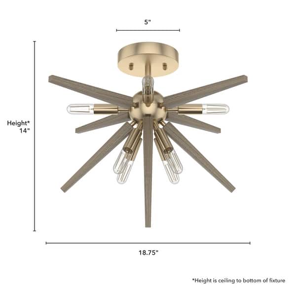 dimension image slide 1 of 2, Hunter Jupiter Star 8-Light Semi-Flush Mount Ceiling Light - Entry, Dining Room, Bedroom - Mid-Century Modern, Starburst