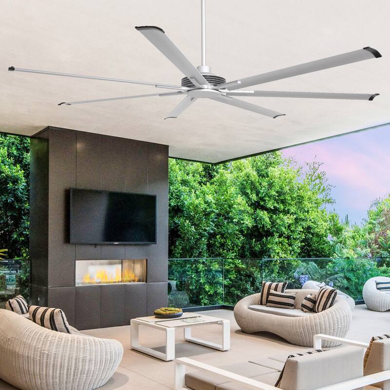 84" Industrial Aluminum Warehouse Black Extra Large Ceiling Fan with Remote - Silver