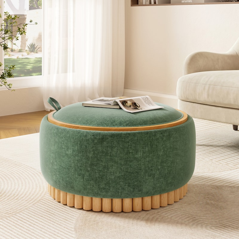 Round Storage Ottoman with Solid Wood Legs & Reversible Lid by Harper&Bright Designs