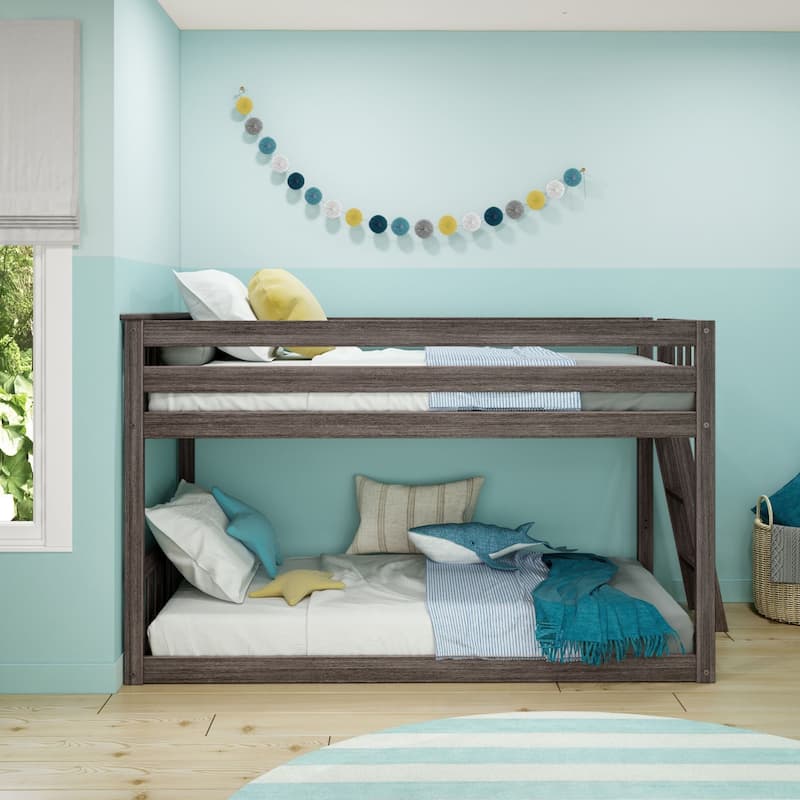 Max and Lily Twin over Twin Low Bunk Bed with Ladder on End