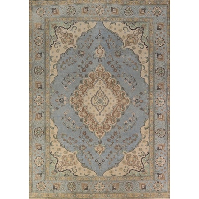 Light Blue Tabriz Persian Area Rug Hand-Knotted Oriental Wool Carpet - 7'10"x 11'1"