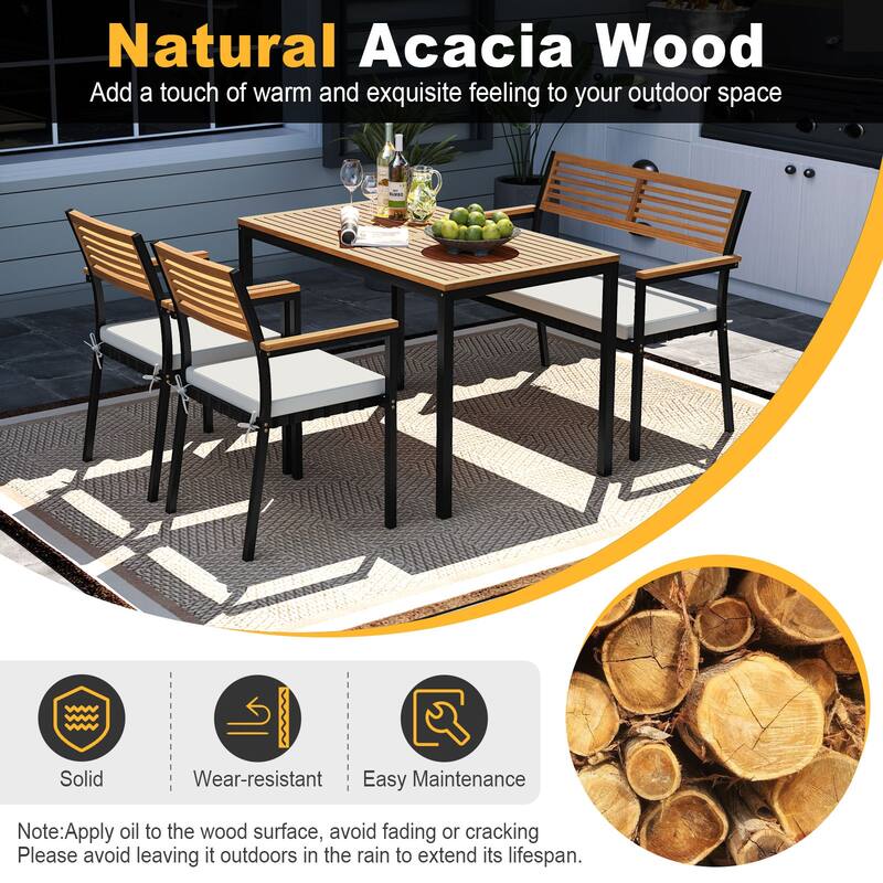 Costway 4 PCS Patio Furniture Set with Acacia Wood & Metal Frame - See Details