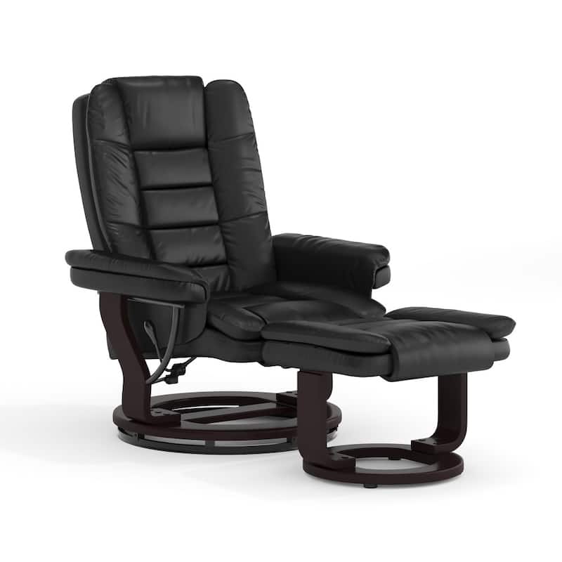 Contemporary Multi-Position Upholstered Recliner Chair with Ottoman - Black