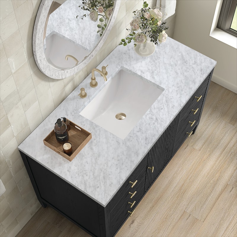 James Martin Vanities Myrrin 48" Vanity, Carbon Oak - Carrara White