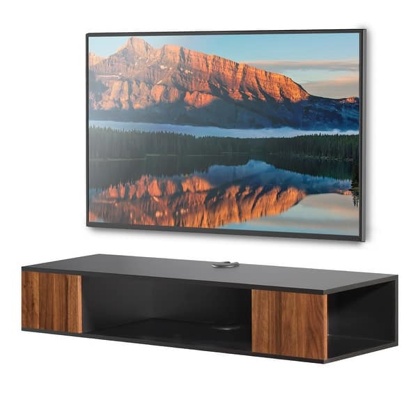 Floating TV Stand Wall Mounted Shelf,Wood Media Console Entertainment Center Under TV, Cabinet Hutch Desk Storage for Living Room,Rustic Brown