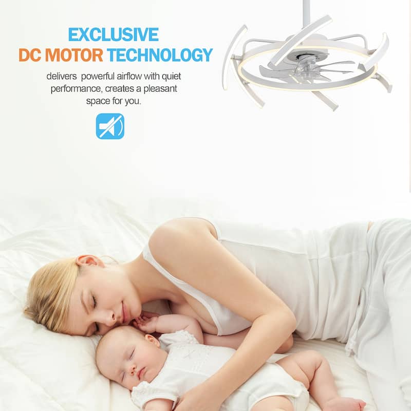 Oaks Aura DeClue 24in. 6 DIY-Shape Smart Ceiling Fan with Light,Cyberpunk Futuristic 6-Speed Quiet Ceiling Fan w/ Remote