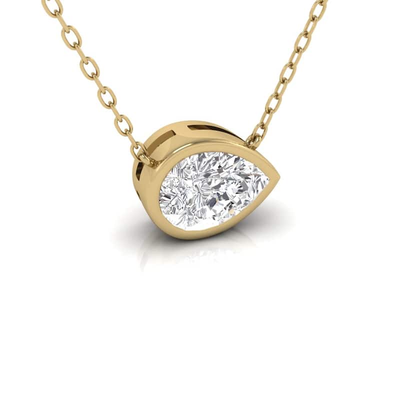 Marquee Lab Grown 1/2 Carat Pear Shaped Bezel Set Diamond Solitaire Pendant in 14K Yellow Gold