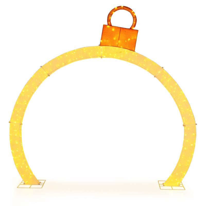 Gymax 10.5 ft Christmas Pre-Lit Arch w/ Gold Ornament Cap 300 Warm - 7476748690132