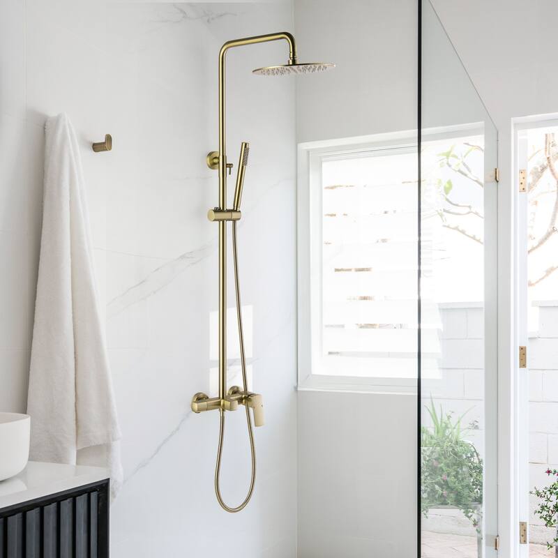 47"H Solid Brass Wall-Mounted Exposed Shower System with Tub Spout (Valve Included)