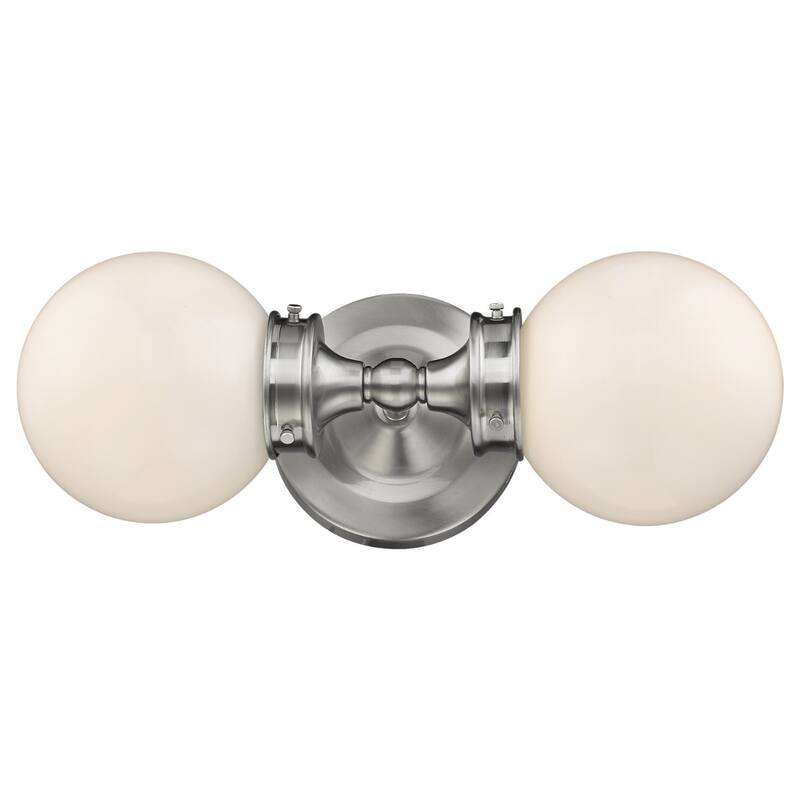 Modern 2-Light Flush Mount Wall Sconce in Satin Nickel with Frosted Glass for Bathroom or Hall - 6" H x 16.5" W x 7" D