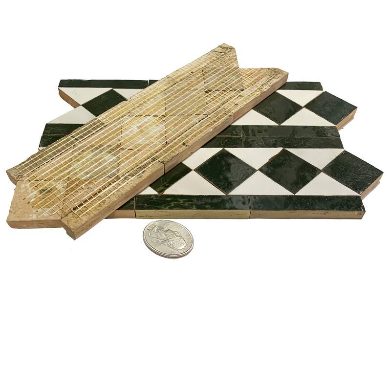 Contemporary Zellige Border, 12" x 3 3/4" x 1/2", Hunter Green/White