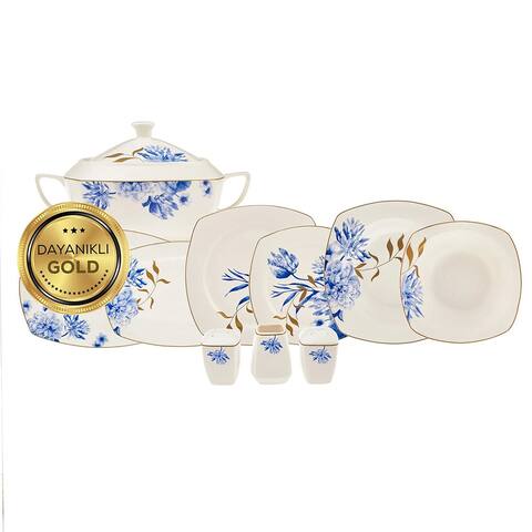 Karaca Azure Garden Bone China Dinnerware Set of 60 for 12