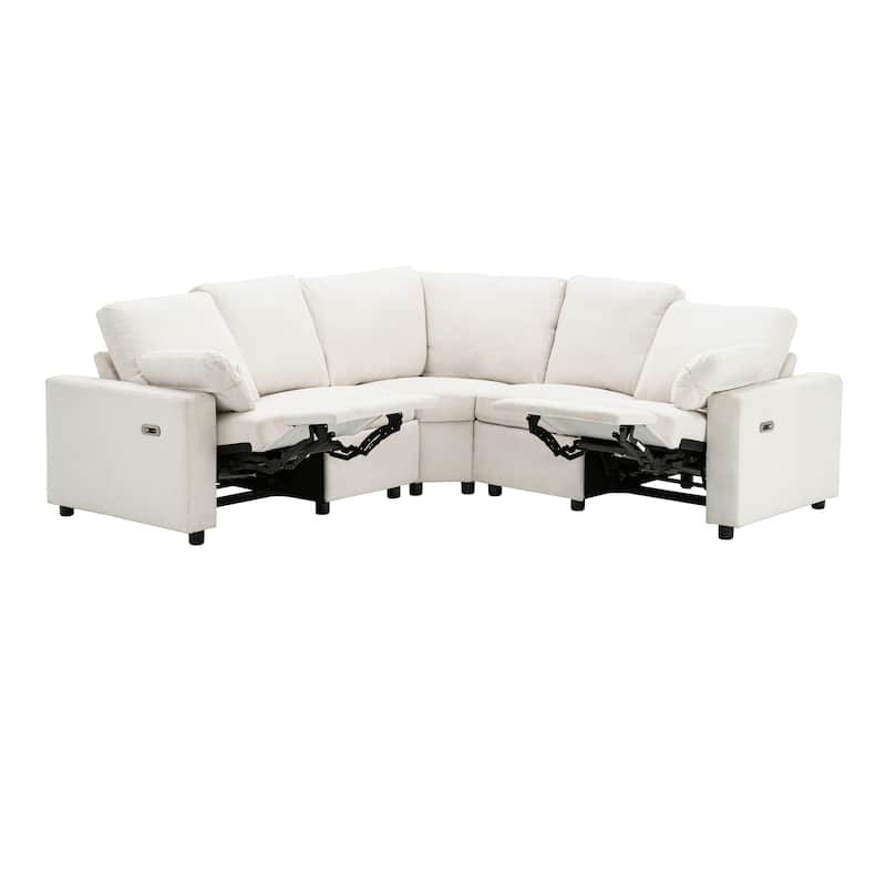 88.9" Linen Power Recliner Sectional 5-Seat Sofa with USB Ports and Storage Drawers