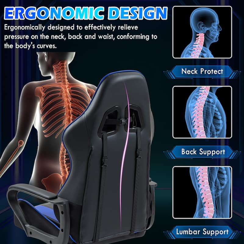 Gaming Chair Ergonomic, adjustable, 360° swivel, with massage lumbar and rocking. Ideal for gaming or office