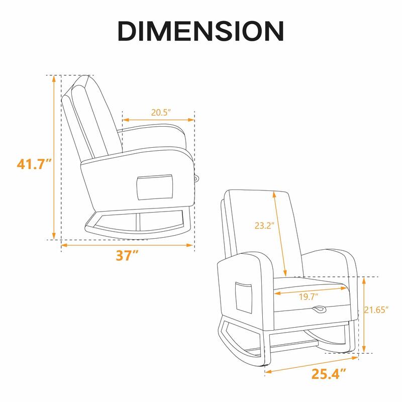 Nursery Rocking Chair, High Back Glider with Retractable Footrest, Side Pocket, Rubberwood Legs for Living Room, Bedroom