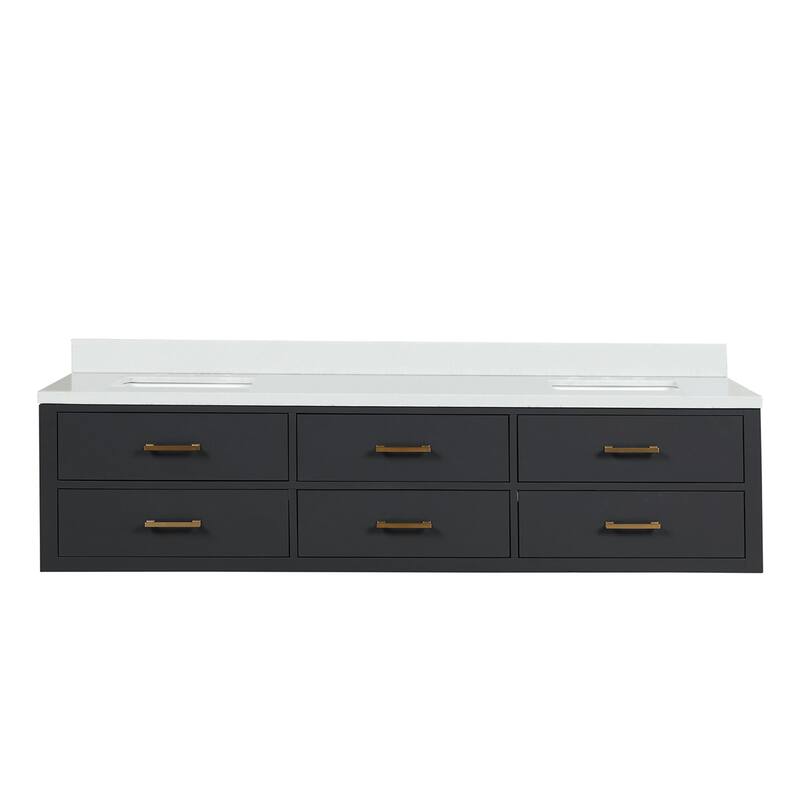 Castor 60 in W x 22 in D Black Double Bath Vanity and White Quartz Top - 80 - Black